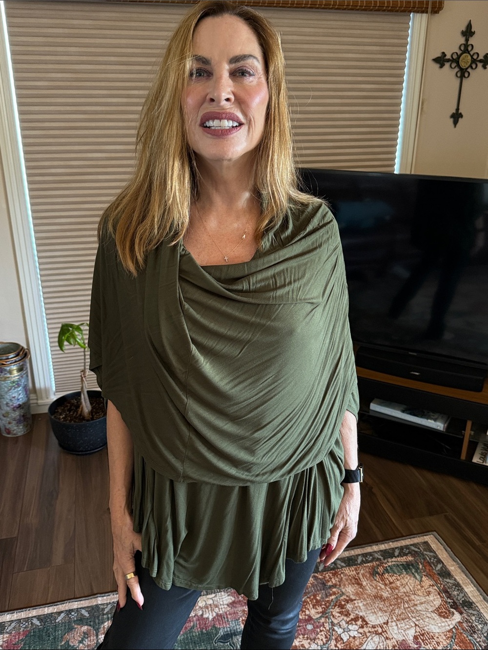 Draped Olive Green Women's Tunic Top